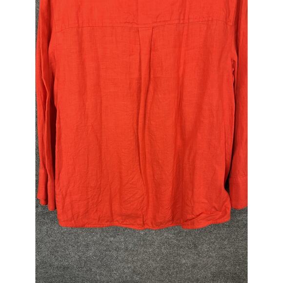 J Crew Linen Tunic Top Orange 1/4 Button 3/4 Sleeve Women's Size L - Picture 7 of 16